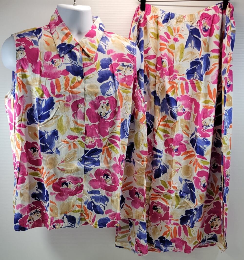 L6) Josephine Chaus Woman Sport 2 Piece Floral Set Button Down Shirt and Dress